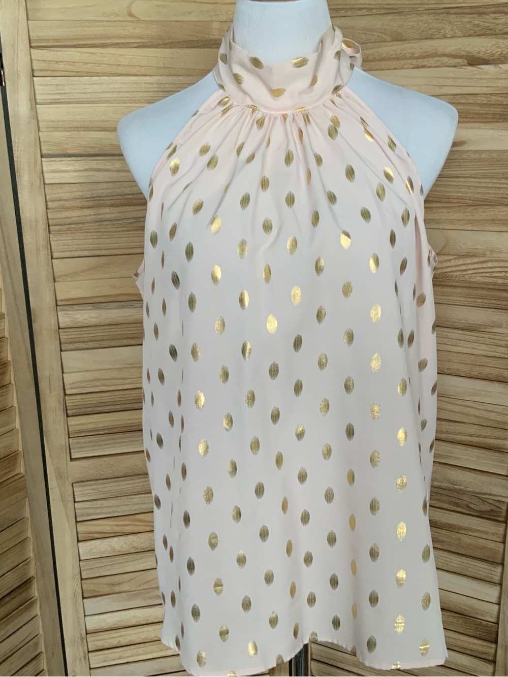 Pink w/Gold Halter-Neck Camisole Tope with Back-Tie